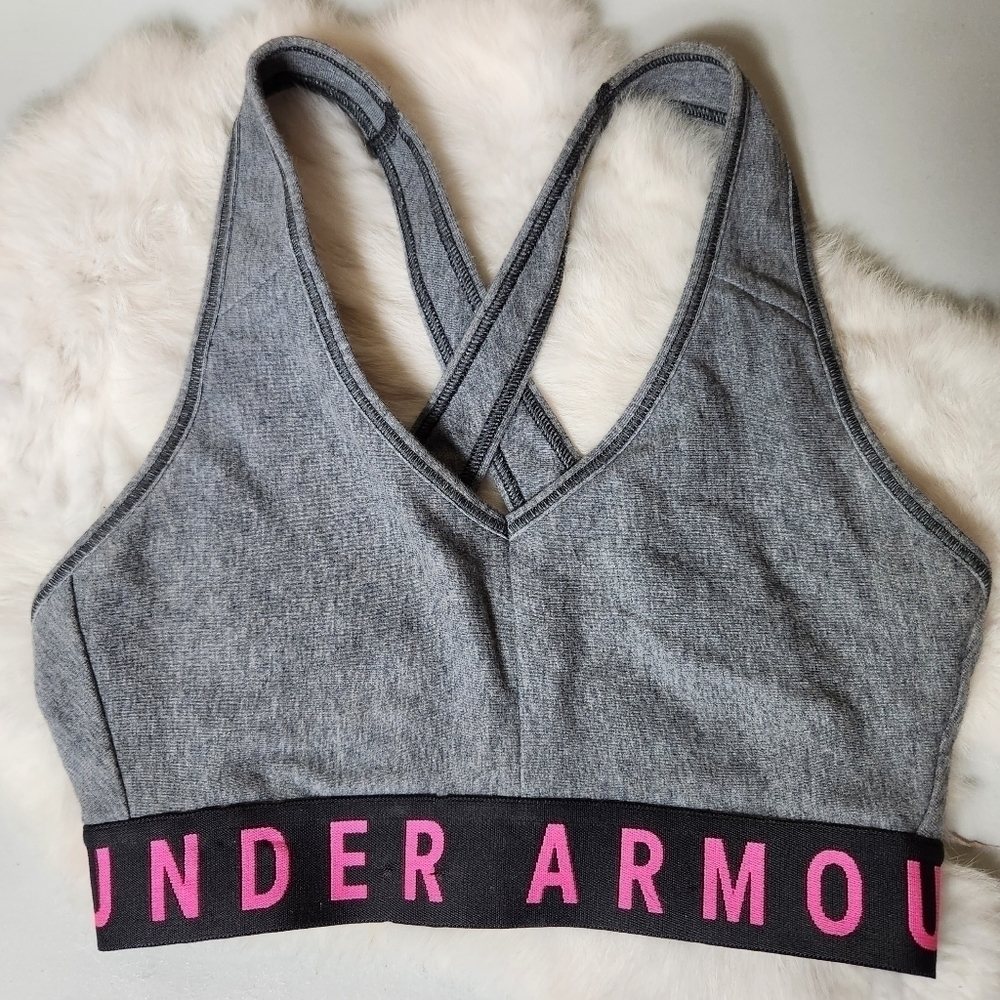Under Armour Womens Gray V Neck X-Back Sports Bra-Size XS
